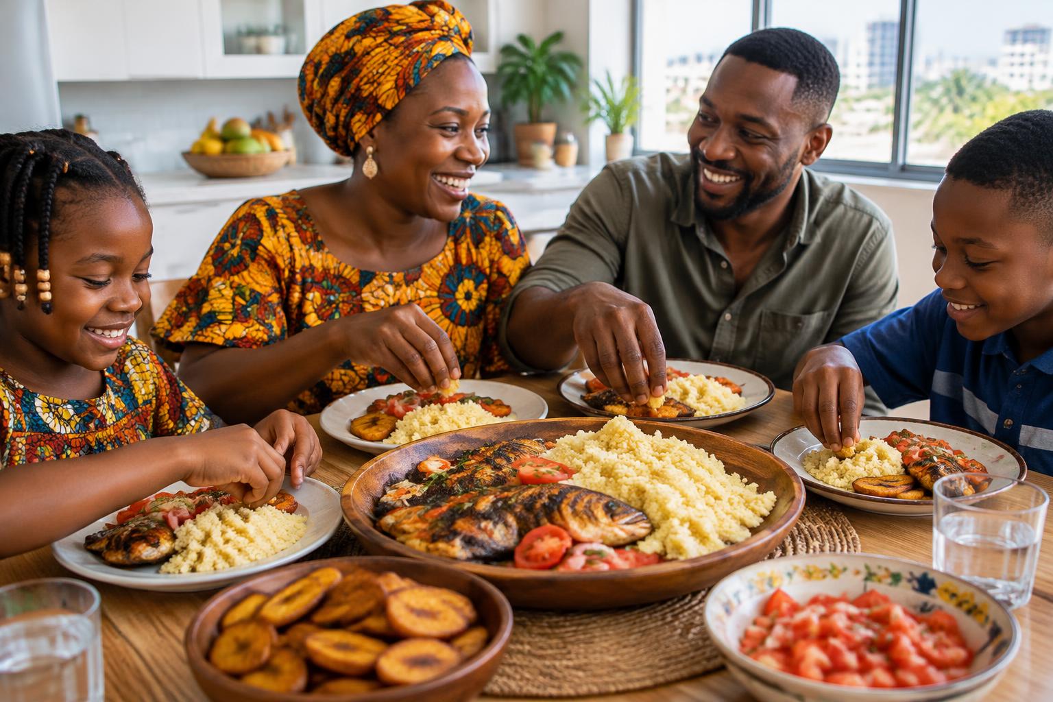 Une famille partage un repas préparé avec des produits frais des fermes